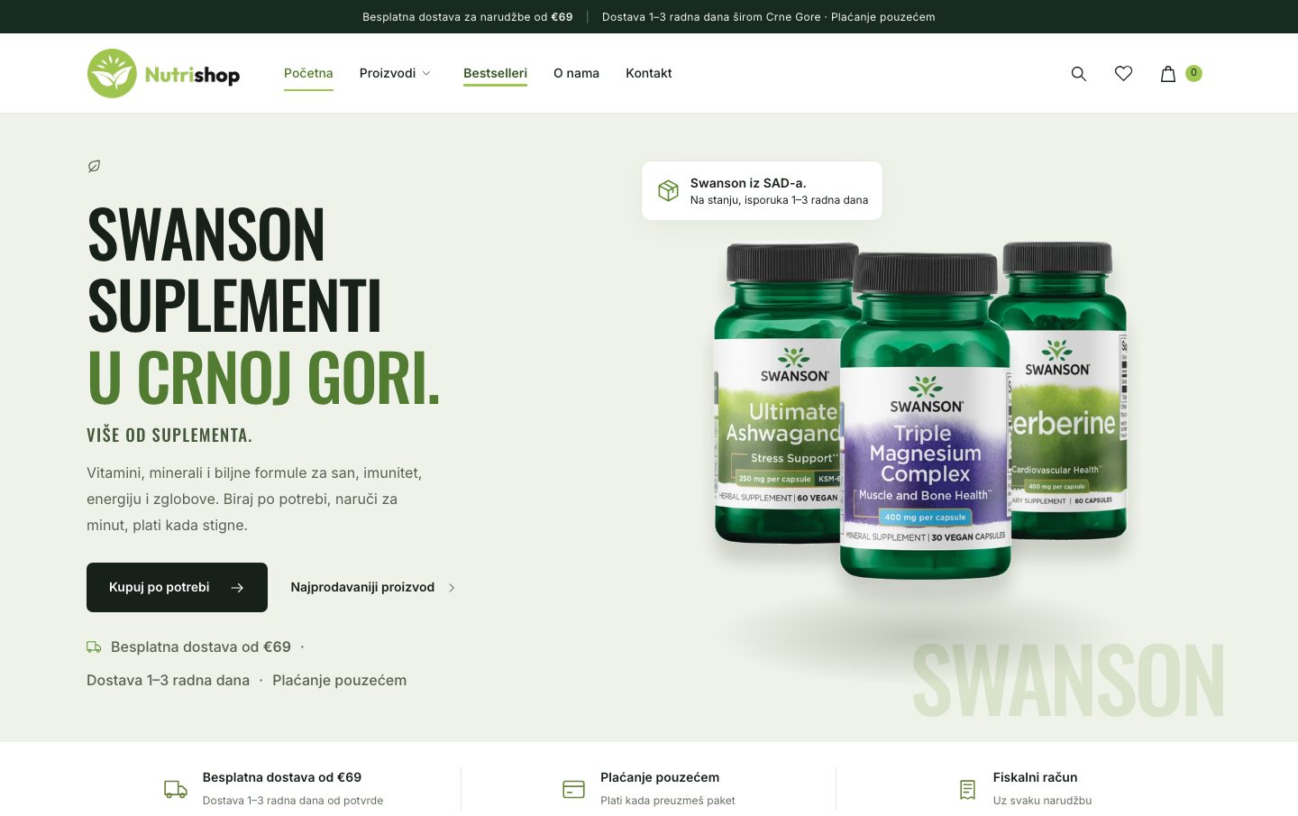 nutrishop.me, početna stranica
